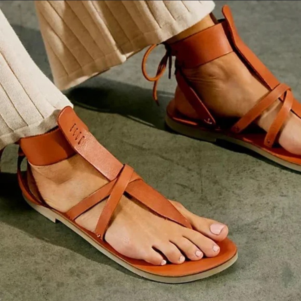 Free People Vacation Day Wrap Brown Leather Sandal Size 39.5